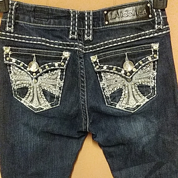 L A Idol women's size 3 embellished jeans 26.5x33 - Picture 5 of 8